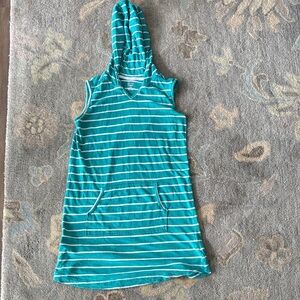 Old Navy Green and White Striped Hoodie Dress